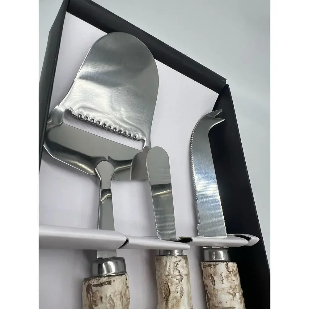 Birch wood 3 piece stainless steel cheese knife and birch wood handles set NEW